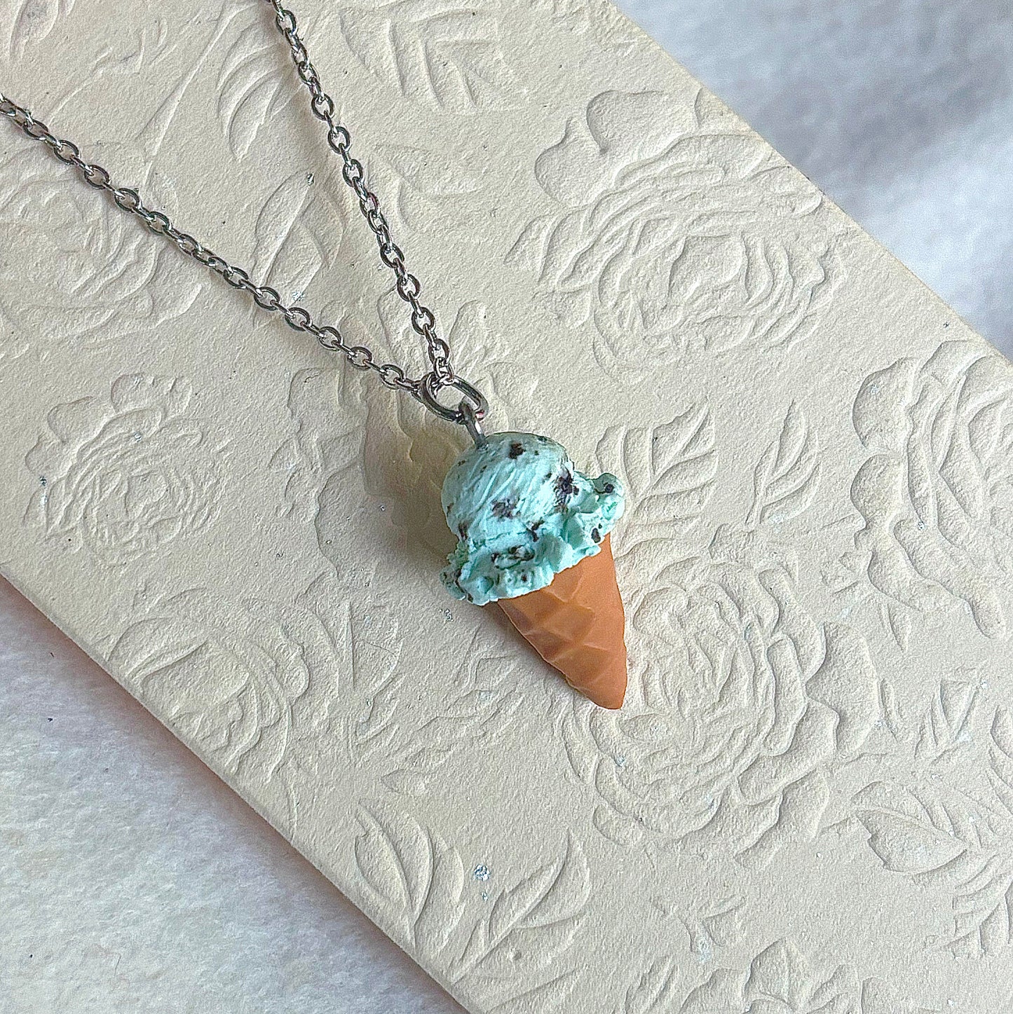 Mint Chocolate Chip Ice Cream Cone Necklace