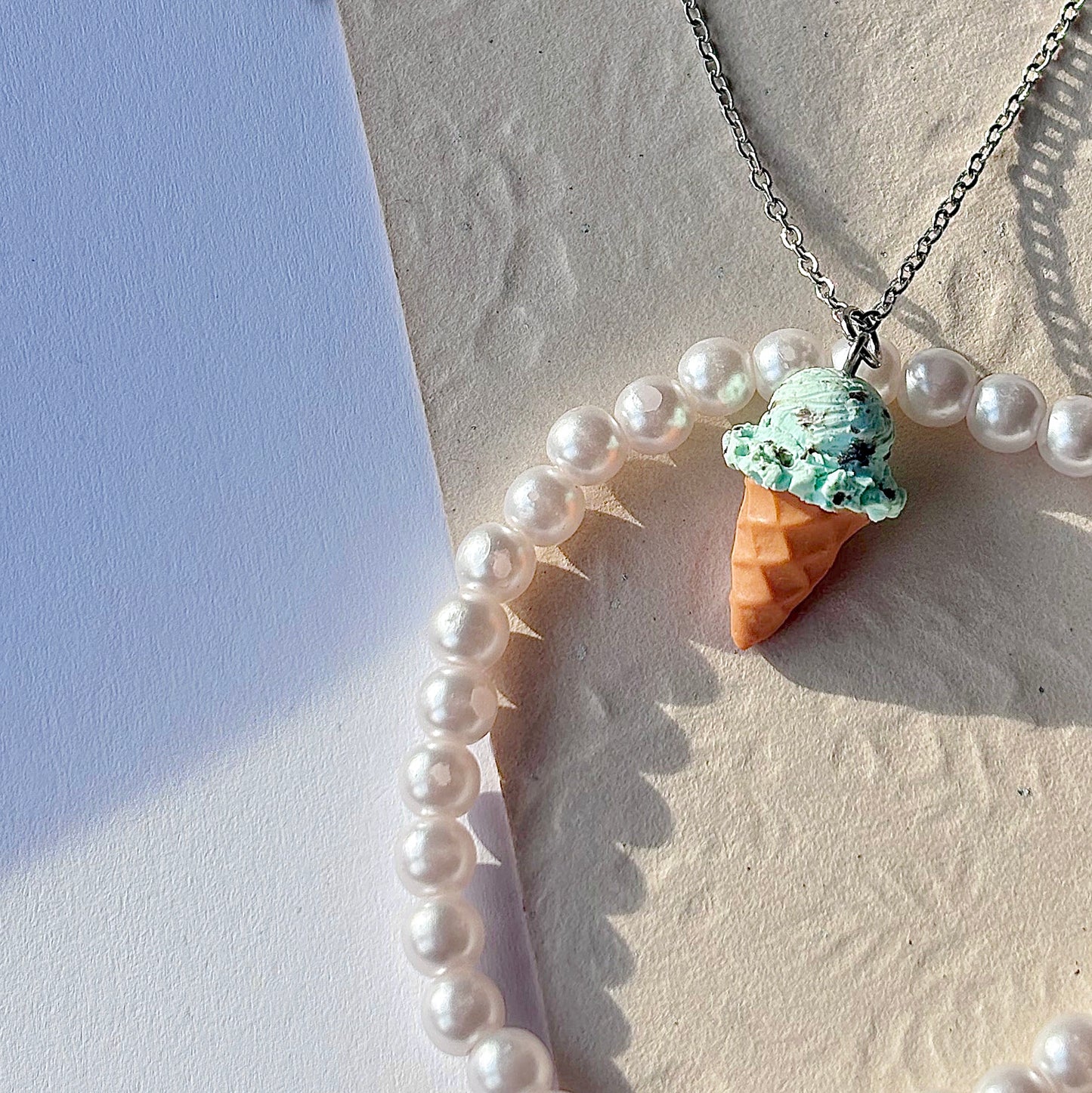 Mint Chocolate Chip Ice Cream Cone Necklace