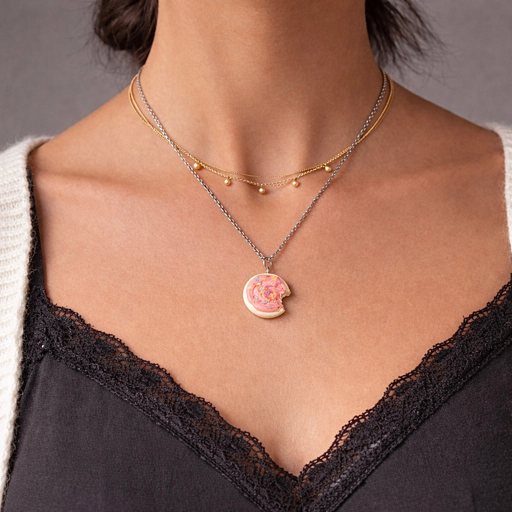 Pink Frosted Sugar Cookie Necklace