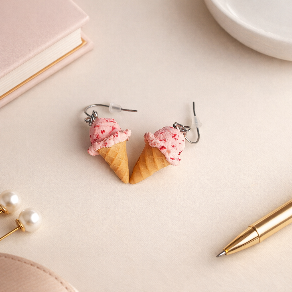 Strawberry Ice Cream Cone Earrings