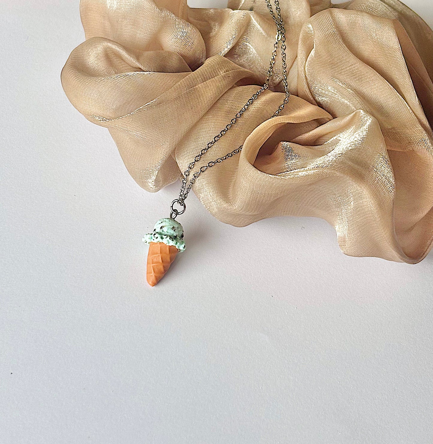 Mint Chocolate Chip Ice Cream Cone Necklace