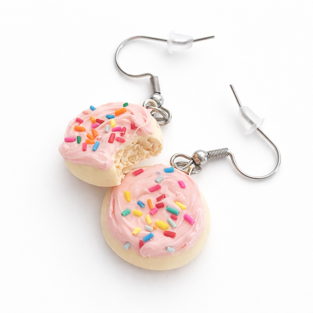 Pink Frosted Sugar Cookie Dangle Earrings