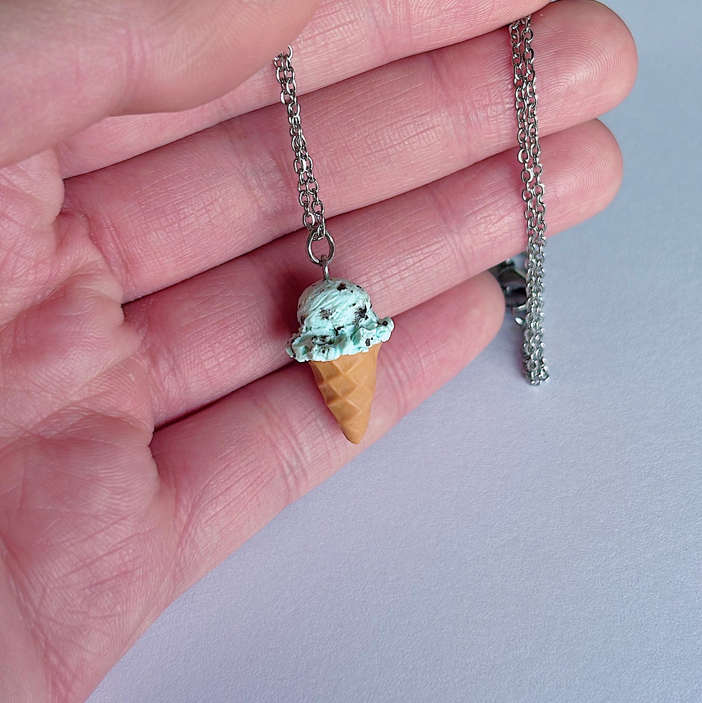 Mint Chocolate Chip Ice Cream Cone Necklace