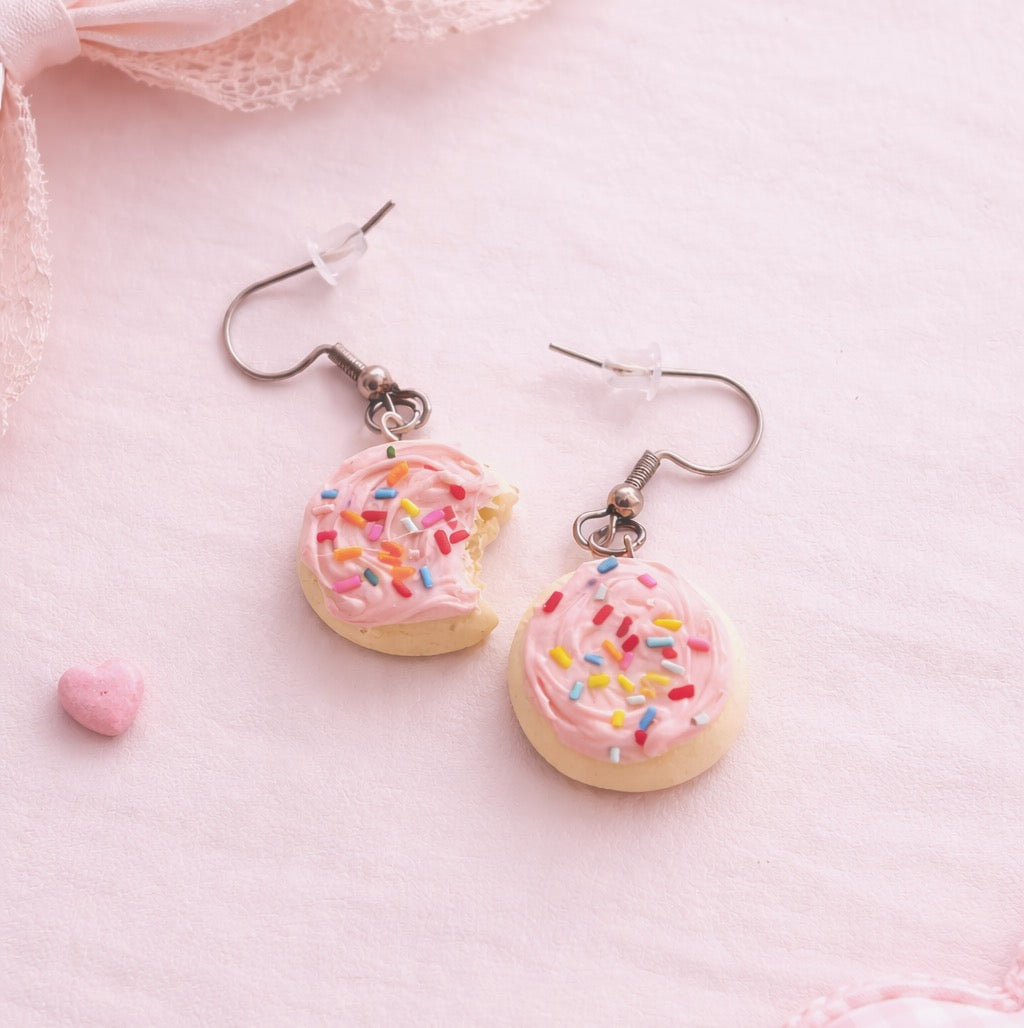 Pink Frosted Sugar Cookie Dangle Earrings