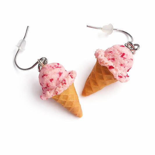 Strawberry Ice Cream Cone Earrings