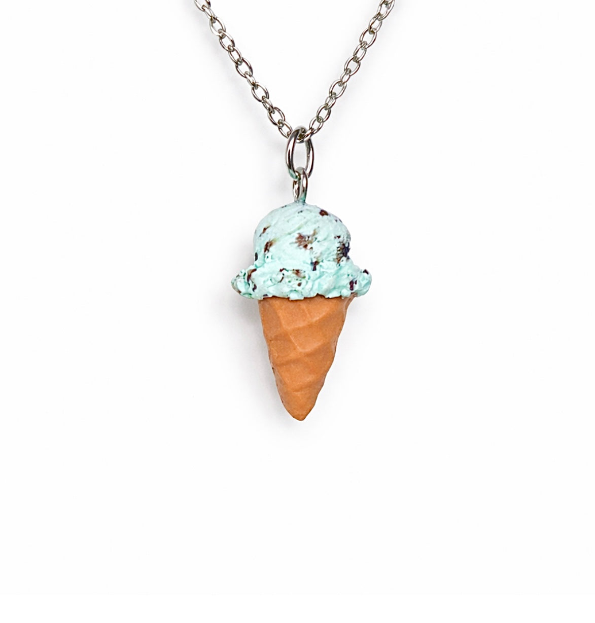 Mint Chocolate Chip Ice Cream Cone Necklace