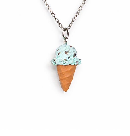 Mint Chocolate Chip Ice Cream Cone Necklace