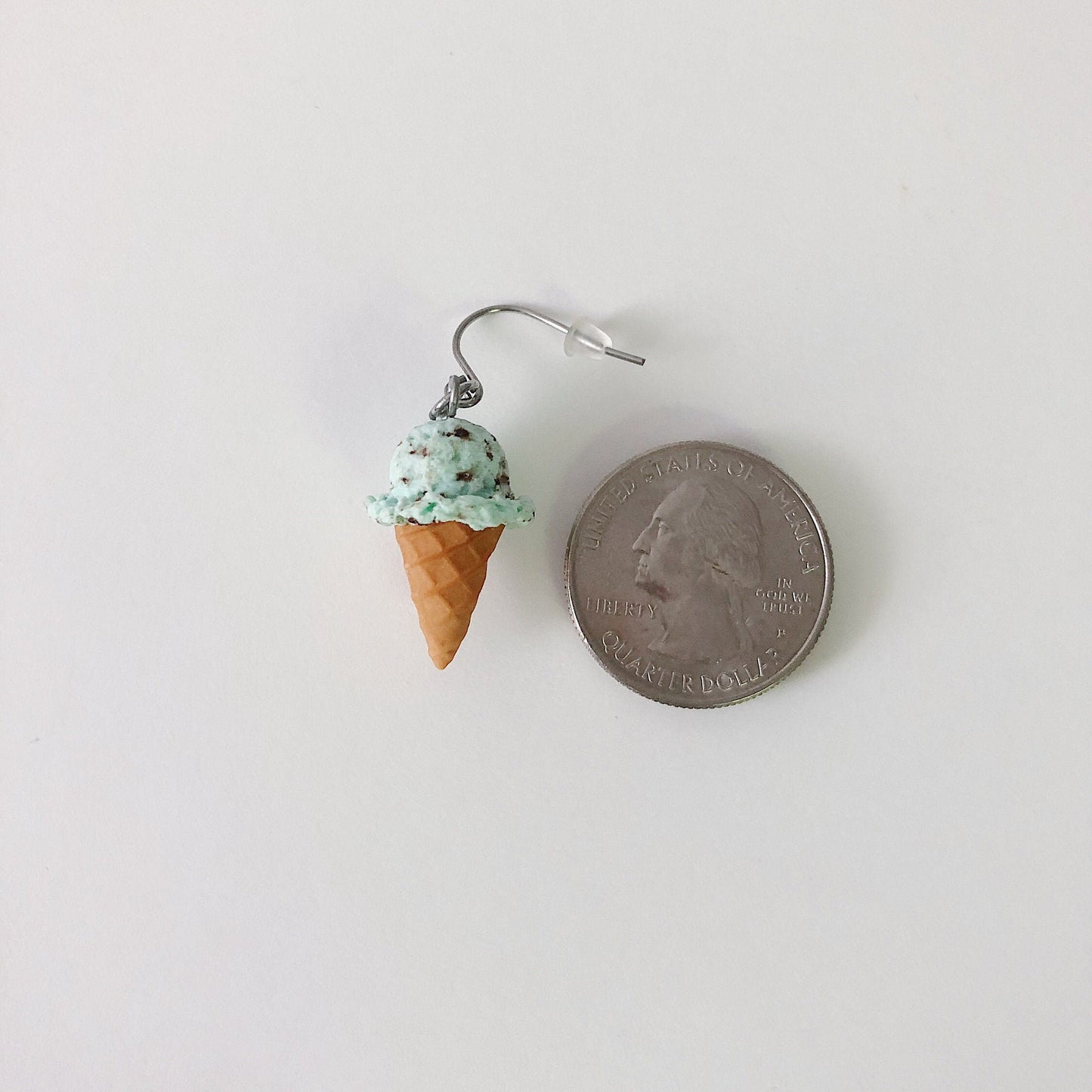 Mint Chocolate Chip Ice Cream Cone Earrings, Handmade With Polymer Clay, Cute Gift, Fun Dangling Earrings- No Irritation for Sensitive Ears