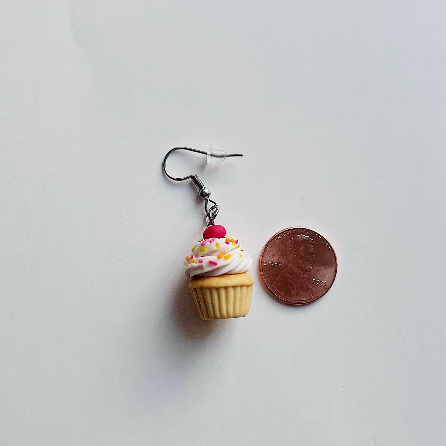 Vanilla Birthday Cupcake Dangle Earrings with Rainbow Sprinkles- Hypoallergenic, No irritation for sensitive ears