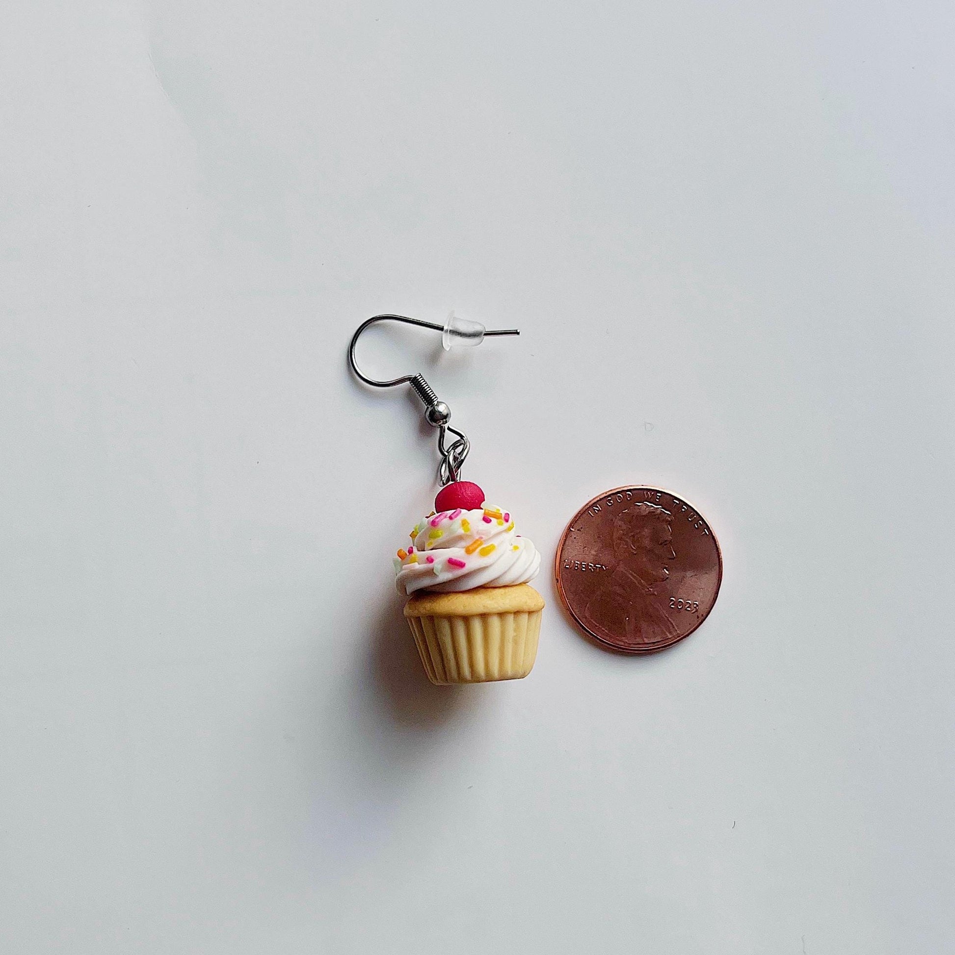 Vanilla Birthday Cupcake Dangle Earrings with Rainbow Sprinkles- Hypoallergenic, No irritation for sensitive ears